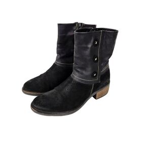 Eric Michael Black Suede Leather Faux Button Ankle Boots Women's Size 7 Size 37